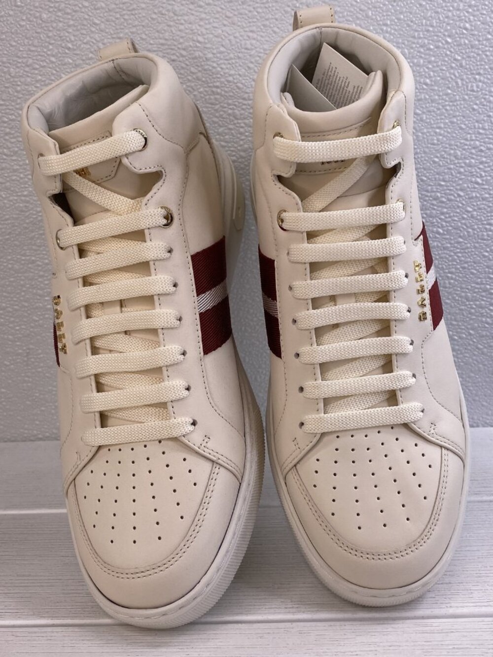 Bally Meson Striped Mid Top Sneakers Men's Size 9D Bone Calf Leather Lace Up